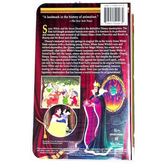 Vintage Walt Disney's Masterpiece Snow White and the 7 Dwarfs VHS 1994 VGUC  CLA - Picture 4 of 5